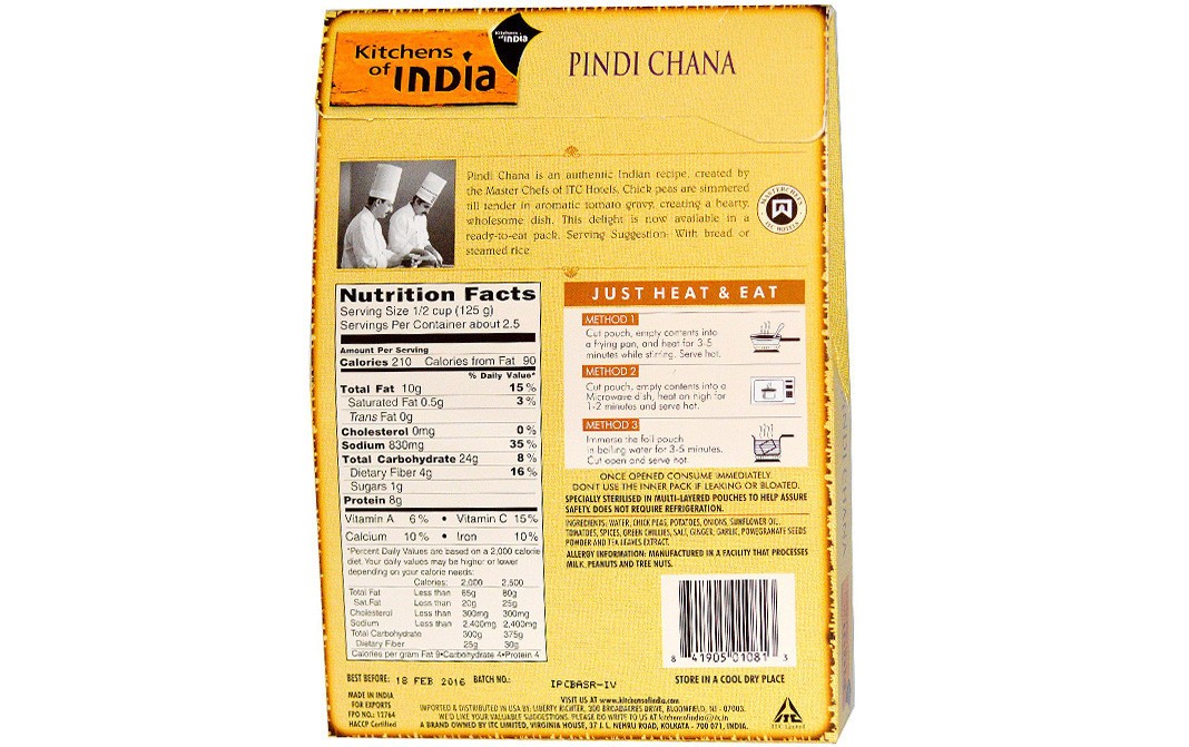 Kitchens Of India Pindi Chana Chick Peas Curry   Pack  285 grams